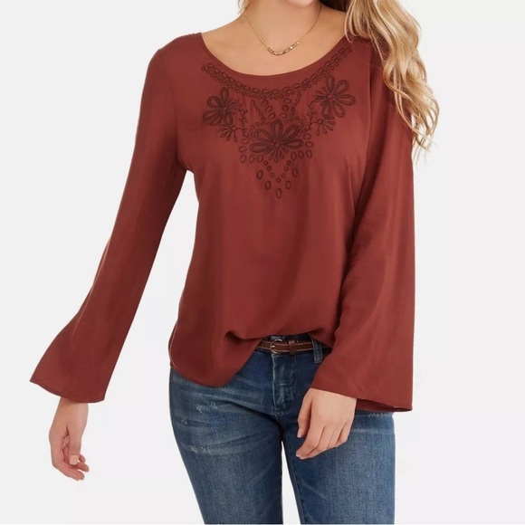 Faded Glory Embroidered Top Cross Cross Back Size XXL (20) Rust NEW WITH TAGS - Picture 1 of 7